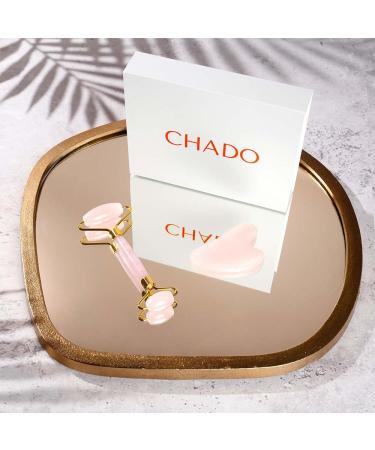 CHADO Roller & Gua Sha Set - Genuine Rose Quartz Facial Tools for Radiant Skin Drain & Sculpt | International Shipping Available - Buy Online on GoSupps.com