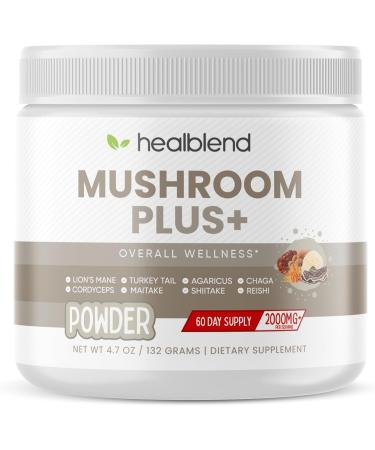 healblend Mushrooms Extract Supplement Blend - Lions Mane Cordyceps Agaricus Turkey Tail Reishi Chaga Shiitake Maitake Plus Adaptogen Complex 1