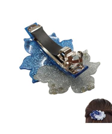 Rhinestone French Barrette Hair Clip - Two-Tone Floral Hairpin for Women in Blue - Buy Online on GoSupps.com