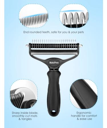 Malsipree 2-in-1 Dog & Cat Brush for Long & Short Hair | Pet Fur Care Knot Prevention & De-Shedding Tool - Gro Black - Buy Online on GoSupps.com