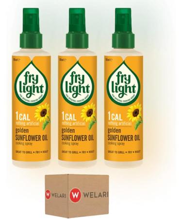 Fry Light 1Cal Natural Golden Sunflower Oil Cooking Spray Grill Fry Roast 190ml Pack of 3 with Welari Thank You Card | (3pack) (3 x 190ml) - Buy Online on GoSupps.com