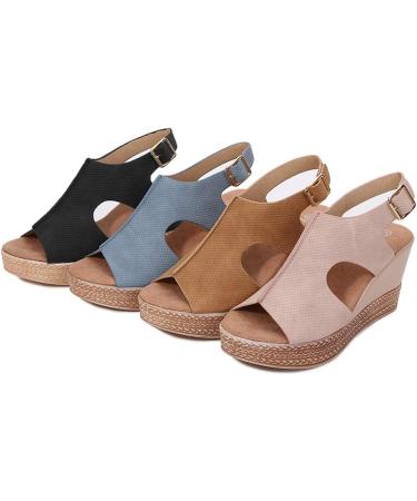 Buy Women's Summer Hollow Fish Mouth Wedge Sandals | Fashionable Peep Toe Platform High Heel Sandals in Black & Pink - EU Sizes 35 36 38 - Buy Online on GoSupps.com