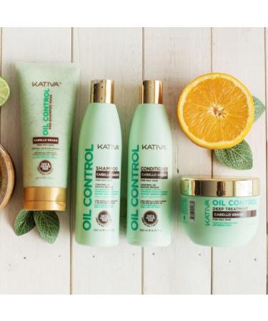  KATIVA Kativa Oil Control Kit for Oily Hair 3 x 50 ml | Contains: pre-shampoo shampoo and conditioner | Controls oily partings | Purifying Clay a blend of citrus fruits and menthol - Buy Online on GoSupps.com