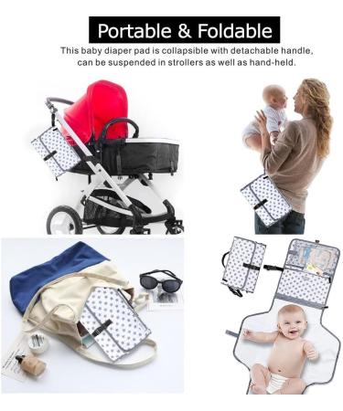 Menions Portable Nappy Changing Mat with Wipe-Pocket, Head Cushion, Waterproof Pad - Grey/Star Print | Travel Baby Change Bag for On-The-Go Parents - Buy Online on GoSupps.com