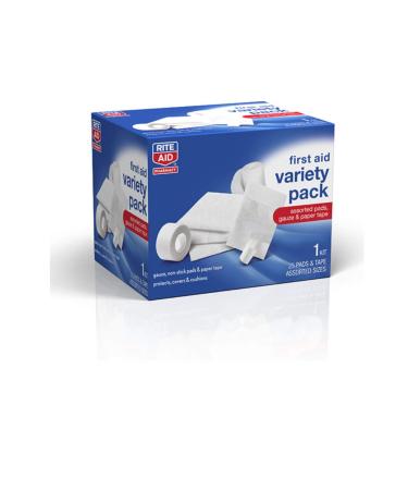 Rite Aid First Aid Gauze Pads Variety Pack - Includes 25 Assorted Gauze Pads & Tape | Sterile Gauze Pads | First Aid Kit | Wound Care Supplies