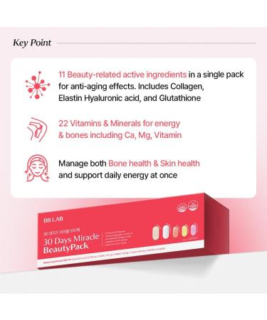 BB LAB 30 Days Miracle Beauty All-in-one Pack, Low Molecular Collagen, Elastin, Glutathione, Ceramide, Hyaluronic Acid, Multivitamins & Minerals, Calcium, Magnesium, Vitamin D - Buy Online on GoSupps.com