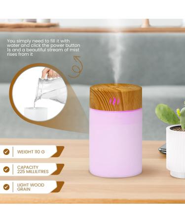 RUGERO 250ml Portable Cool Mist Air Humidifier with 7 LED Lights - Bedroom, Baby, Yoga, Office, Car - Light Wood Grain Finish | Mini Auto-Off Plant Humidifier - Buy Online on GoSupps.com