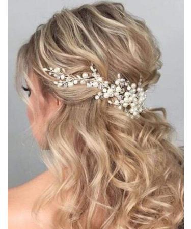 BERYUAN Women Pearl Flower Wedding Hair Accessory Teardrop Silver Rhinestone Crystal Hair Comb Vine Opal Hair Piece Gift for Her Party Headpiece for Bride Bridesmaid Girls(Silver) (Vine)
