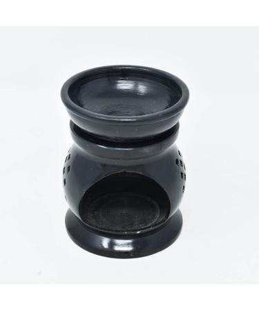 Hand Carved Essential Oil Burner Diffuser Made of Soapstone with Tea Light Holder Aromatherapy 4 Inch Black