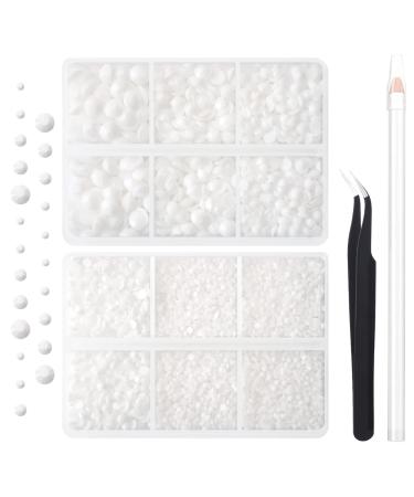 AUREHEN 10000PCs 2-6MM White Resin Flat Back Rhinestones, Round Non Hotfix Resin Rhinestones Nail Gems Stones with Tweezer & Picker Pen for Tumblers Nail Art & DIY Decoration