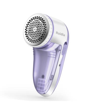 Ruidla Fabric Shaver Defuzzer, Electric Lint Remover, Rechargeable Sweater Shaver with Stainless Steel 3-Leaf Blades, Dual Protection, Removable Bin, Easy Remove Fuzz, Lint, Pills, Bobbles Purple