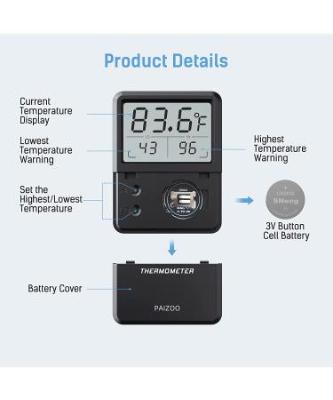 PAIZOO 5S Touch Screen Aquarium Thermometer - Accurate Temperature Sensor for Fish Tanks - Energy-Saving Display - Stick-on Glass Container Thermometer - Black - Buy Online on GoSupps.com