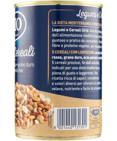 Italian Gourmet E.R. Cirio Legumi E 5 Cereali Legumes and 5 Cereals Mix of Written Red Rice Durum Wheat Pearlescent Barley and Lentils Cans 410 g + Italian Gourmet Polpa 400 g - Buy Online on GoSupps.com