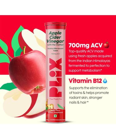 PLIX Apple Cider Vinegar with Mother 30 Effervescent Tablets | 700 mg ACV Supplements for Weight Management Support | No Added Sugar Non-GMO & Gluten-Free -Pack of 2 30 Tablets (Pack of 2) - Buy Online on GoSupps.com
