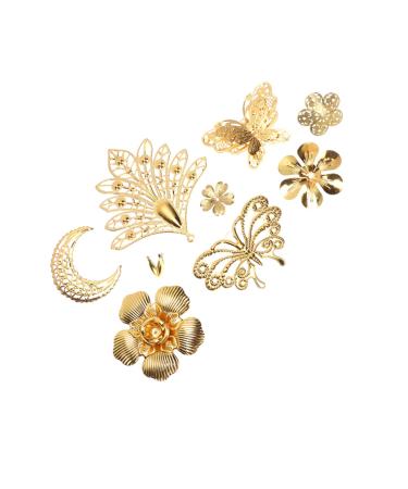 COHEALI 37pcs Bridal Headpiece Gold Butterfly Charm Metal Hollow 3d Charms Crafts Hollow Out Bride Beads