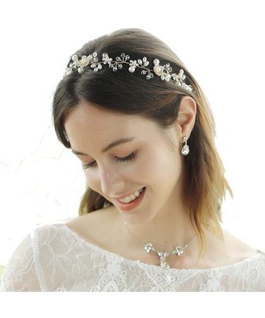 Bridal Hair Vine Crystal Pearls Flower Wedding Headpiece for Bridesmaids - Buy Online on GoSupps.com