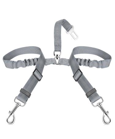 Slowton stroke belt dog car 2 in 1 tangled -free durable elastic dog belt for the car adjustable reflective seat belt dogs for car when traveling & going out 2 small in 1 gray
