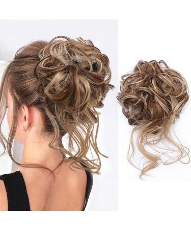 ZERAL Messy Bun Hair Piece Tousled Updo Hair Extensions With Elastic Hair Bands Curly Hair Bun Scrunchie for Women(Brown Mix Light Brown#) Curly Messy Bun Brown Mix Light Brown#