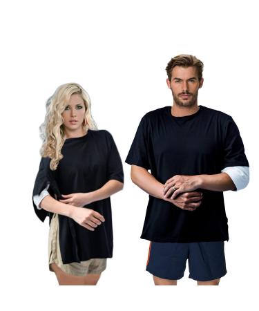 OUDI LINE Uni-Sex Post Shoulder Surgery Shirt & Rehab Shirt with Stick On Fasteners, Convenient and Quick (XX-Large, Black) XX-Large Black