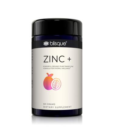 Blisque  Organic Zinc Supplement Sourced from Guava Leaf | for Immune Support Defense and Boost | with Ashwagandha Aloe Vera Ginger Turmeric and Amla Fruit Extract | Vegan | Powder | 60 Grams