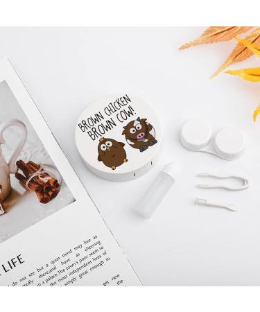 Cute Brown Chicken Brown Cow Round Case For Contact Lens Kit Storage Box with Mirror Printed - Buy Online on GoSupps.com