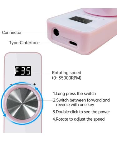Portable Nail Drill Machine 35000RPM Rechargeable Smart LCD Display Electric Nail Files Drill Tool Kit Adjustable Speed for Manicure Pedicure for Acrylic Gel Natural Nails Pink - Buy Online on GoSupps.com