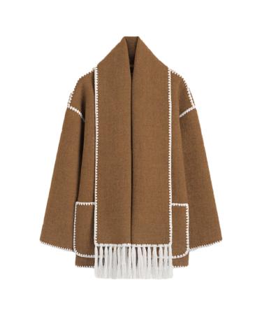 Hanxiulin winter coat autumn winter women coat with scarf loose long -sleeved one -row coat female game all warm ladies jacket fleece jacket m coffee