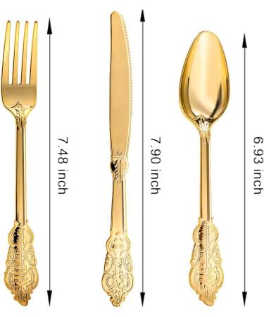 N9R 300pcs Gold Plastic Silverware Set - Heavyweight Cutlery for Party, Wedding, Birthday - 100 Forks, 100 Spoons, 100 Knives - Gold Utensils 300 Pack - Buy Online on GoSupps.com