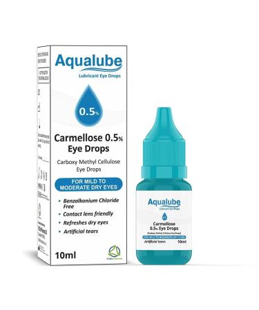 Aqualube Carmellose 0.5% Lubricant Eye Drops for Dry Eyes and Irritated Eyes Contact Lens Friendly Multiuse (10ml Pack of 1)