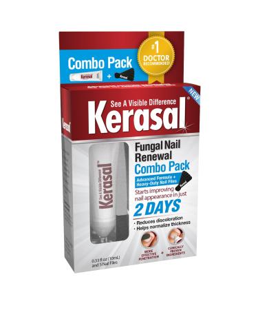 Kerasal Nail Renewal and Nail File Combo Pack, Restores Appearance of Discolored or Damaged Nails, 5 Heavy Duty Nail Files, 0.33 fl oz, Clear