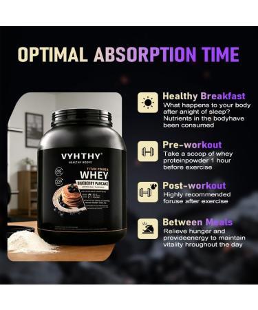VYHTHY Blueberry Pancake Flavored Whey Protein Powder 24g Protein per Serving Fast-Absorbing Concentrated whey Protein Low Sugar Gluten-Free Natural Flavor 3.5lbs(56oz) - Buy Online on GoSupps.com