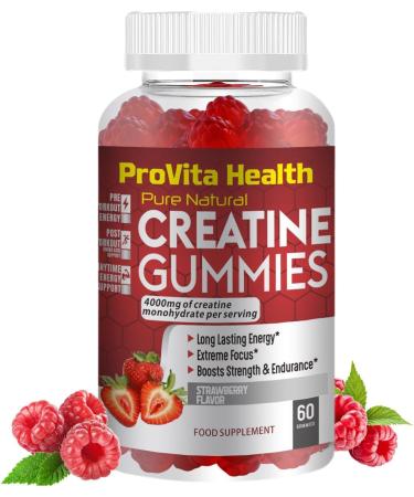 ProCreatine Monohydrate Gummies 4000mg for Men & Women - 60 Chewable Creatine Gummies Strawberry Flavoured Creatine | Pre Workout Gym Supplement| Keto | Vegan | (5) - Buy Online on GoSupps.com