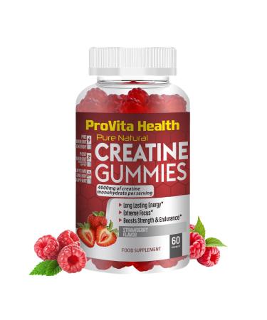 Creatine Monohydrate Gummies 4000mg for Men & Women - 60 Chewable Creatine Gummies Strawberry Flavoured Creatine | Pre Workout Gym Supplement| Keto | Vegan | (1 Months Supply) (1)