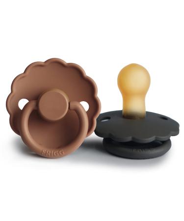 FRIGG Daisy Natural Rubber Baby Pacifier | Made in Denmark | BPA-Free (Graphite/Peach Bronze 0-6 Months) 2-Pack