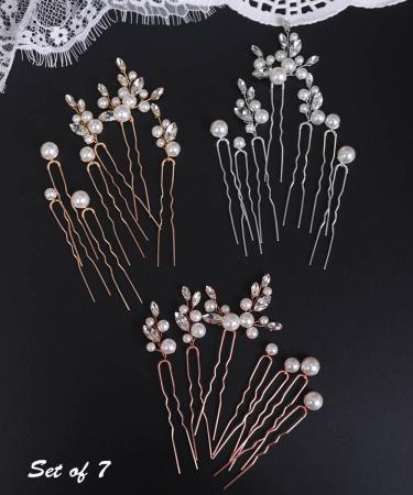 Chargances 7 Pieces Bridal Pearl Bobby Hair Pins Wedding Crystal Beaded Hair Pins Elegant Pearl Wedding Hair Accessories for Women and Girls (Gold) - Buy Online on GoSupps.com