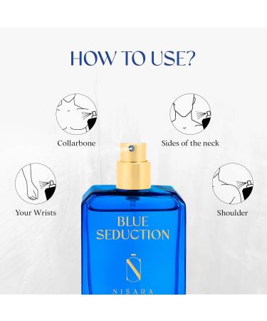 Nisara Blue Seduction Perfume For Men 50 ml | Long Lasting Eau De Parfum | Premium Perfume | Fresh-Aqua Aromatic Fougre Amber Fragrance | With Lemon Green Apple Patchouli| EDP Scent for men - Buy Online on GoSupps.com