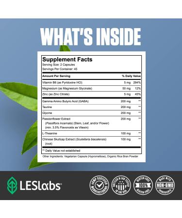 LES Labs GABA Health Calm Mind & Relaxation Stress Relief Neurotransmitter Support & Deep Sleep GABA Taurine Passionflower Skullcap L-Theanine & Magnesium Non-GMO Supplement 90 Capsules - Buy Online on GoSupps.com