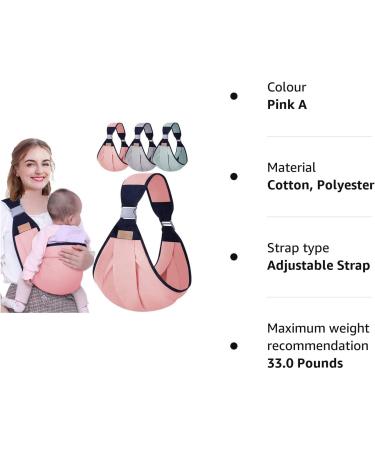 HINATAA Breathable Baby Sling | Adjustable Baby Carrier Wrap | Quick Dry & Thick Shoulder Straps | 0-36 Months (Pink A) - Buy Online on GoSupps.com