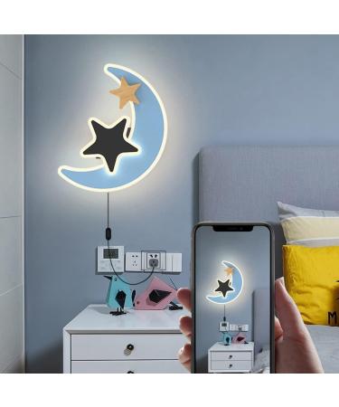 Buy Moon & Star LED Wall Lamp for Kids - Blue Wall Light with Switch & Cable | Perfect Decoration for Children's Room - Buy Online on GoSupps.com