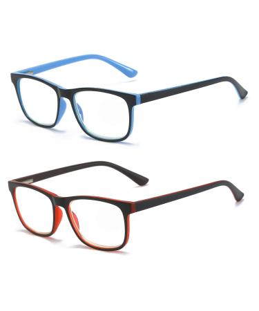 MMOWW 2-pack reading glasses women and men-anti-blue computer glasses with spring hinges (red + dark blue 3.5) red + dark blue 3.5 x