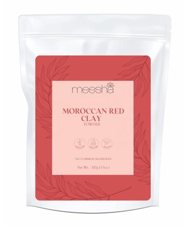 meesha Moroccan Red Clay Powder Red Clay | 3.5 oz (100g) | Detoxifying cleansing oil-absorbing hair-conditioning clay | DIY face masks body scrubs dry shampoo hair shampoo| 100% Natural