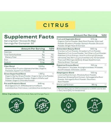 Bloom Nutrition Super Greens Powder Smoothie & Juice Mix - Probiotics for Digestive Health & Bloating Relief for Women Enzymes with Superfoods Spirulina & Chlorella for Gut Health (Citrus) - Buy Online on GoSupps.com