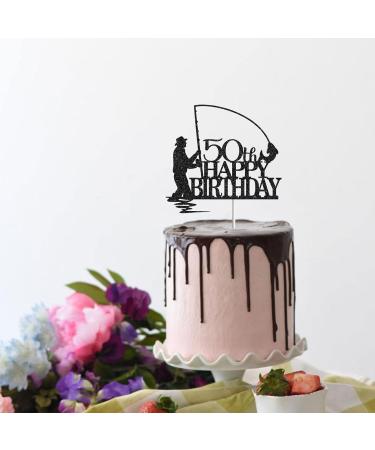 Tenhaisi Black Glitter Happy 50th Birthday Cake Topper 50th Birthday Party Decorations Fishing Cake Topper Fisherman 50th Birthday Party Supplies - Buy Online on GoSupps.com