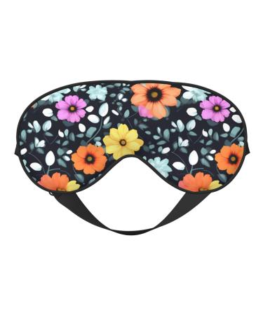 Colourful Flowers Unisex Elastic Adjustable Buckle Design Blackout Sleep Eye Mask for Home Travel Yoga Office Nap