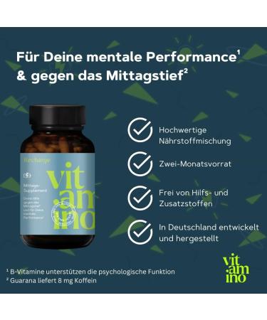 Vitamino Calculation Caffeinated Capsules | Boost Mental Performance | Vegan Gluten-Free & Lactose-Free with Guarana Green Tea & B Vitamins - Buy Online on GoSupps.com