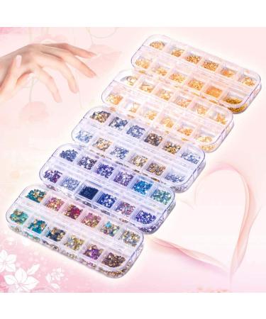 Nail Art Rhinestones Kit with Tweezers and Wax Pen - 5 Boxes Gold & Silver Metal Studs, Rivets, Crystal Gems, Colorful Diamonds - Nail Art Supplies - Buy Online on GoSupps.com