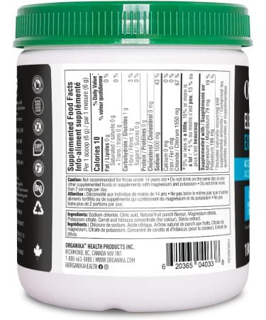 Organika Electrolytes Extra-Strength Powder- Fruit Punch- High in Sodium for Sports Recovery - Saltier Taste Sugar-Free Hydration and Electrolyte Replenishment - 180g - 30 servings Fruit Punch 180 g (Pack of 1) - Buy Online on GoSupps.com