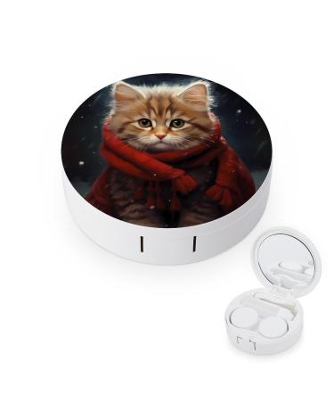 Cat in The Snow Contact Lens Travel Kit Portable Cute Contact Box with Mirror for Daily Outdoor style