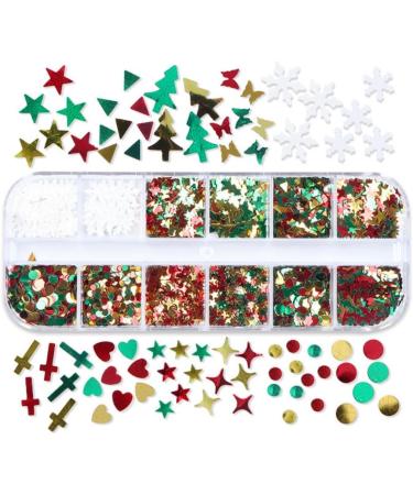 Gzmayuen 12 Grids Christmas Nail Art Glitter - Holographic Snowflake 3D Mixed Nail Flakes for Winter Designs - International Shipping - Buy Online on GoSupps.com