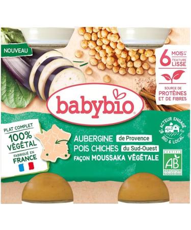BABYBIO Mussaka Vegetal Eggplant of Provence South-West Chickpeas Tomatoes of New Aquitaine - 6+ Months - 2 x 200 g - Organic - Pack of 6 - Buy Online on GoSupps.com
